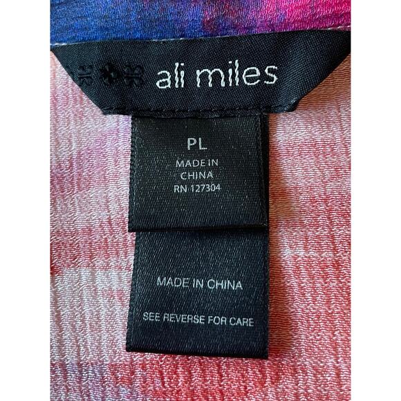 Ali Miles Colorful Abstract Print Artsy Top Pockets Button Front 3/4 Bell Sleeve - Picture 2 of 13